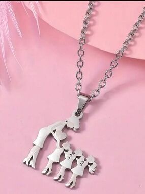 Stainless Steel Mom and Daughters Pendant, Mom and 3 Daughters Necklace